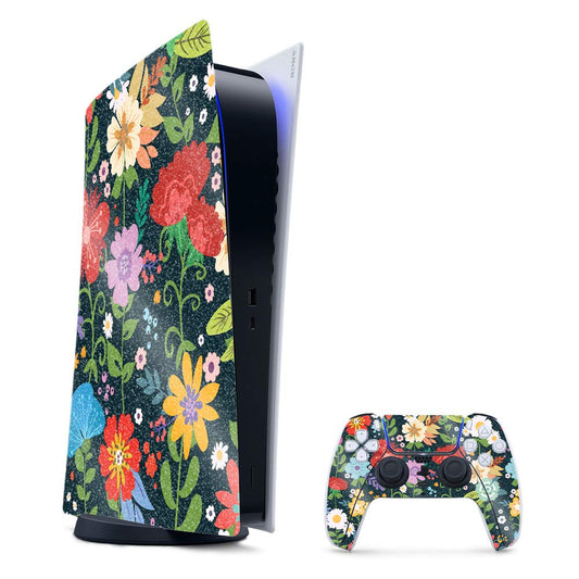 MightySkins Glossy Glitter Gaming Skin for PS5 / PlayStation 5 Digital Edition Bundle - Cartoon Bloom | Durable High-Gloss Glitter Finish | Easy to Apply and Change Style | Made in The USA