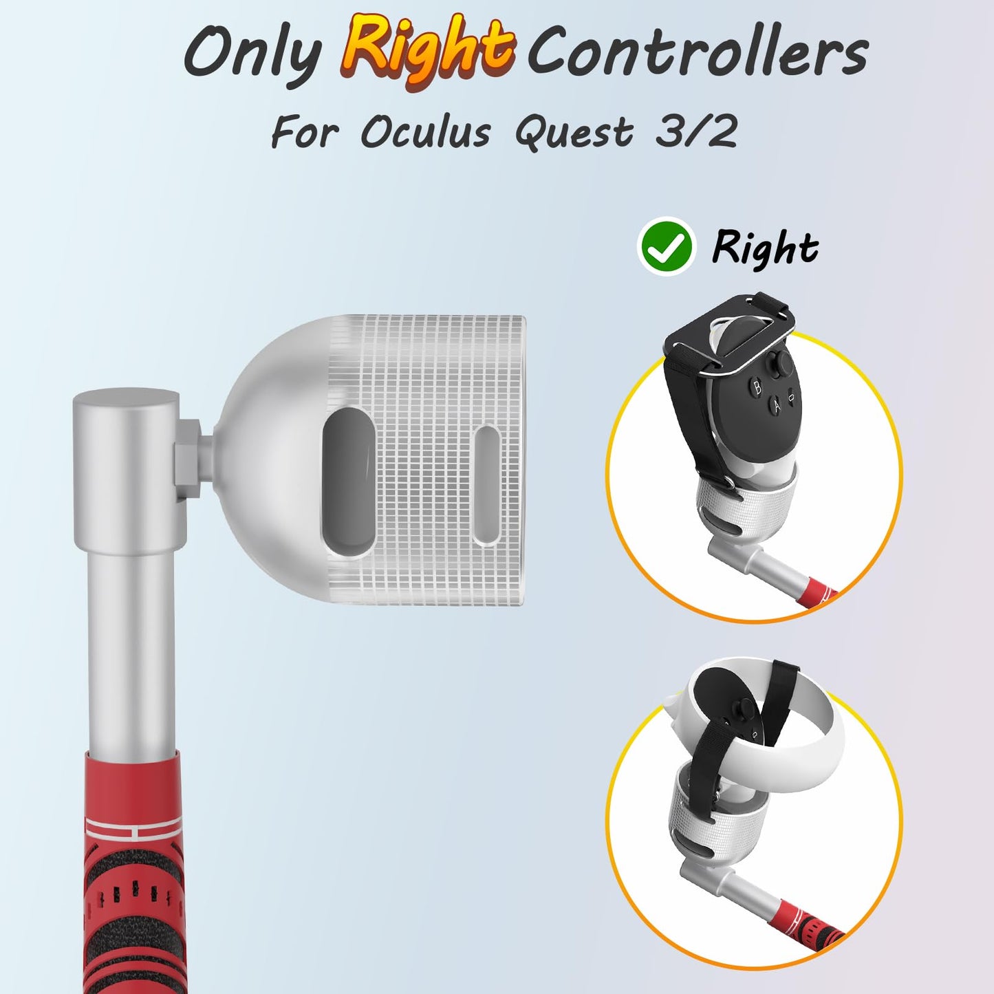 ZHGM VR Golf Club Attachment for Meta Oculus Quest 3 - Tilt Up Red, Aluminum 1:1 Molded Controller Adapter, Right Grip, Model Q3-1