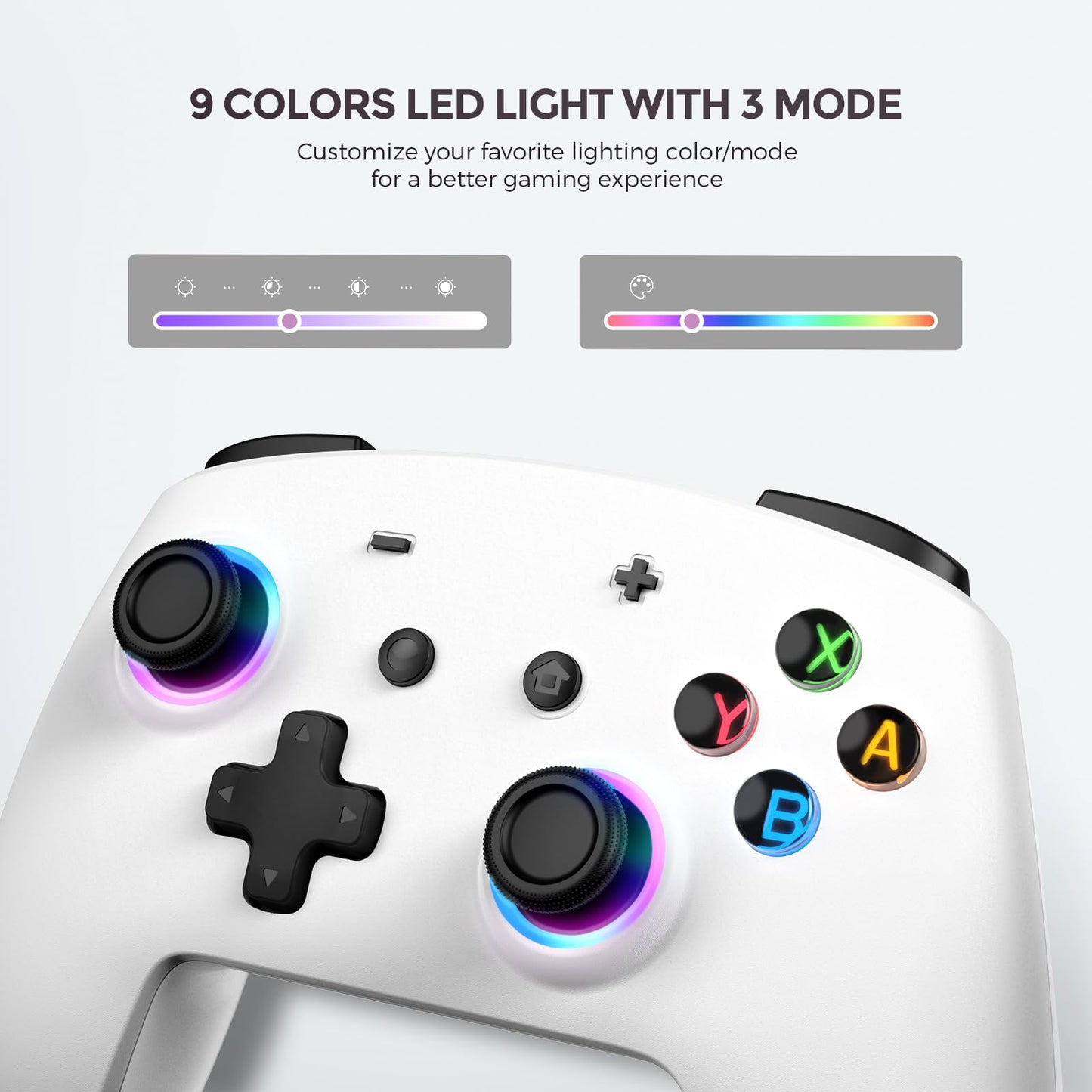 ECHTPower Switch Pro Controller - Wireless Gamepad with LED Light, Dual Vibration, Macro Buttons, Gyroscope - White, Model SP02