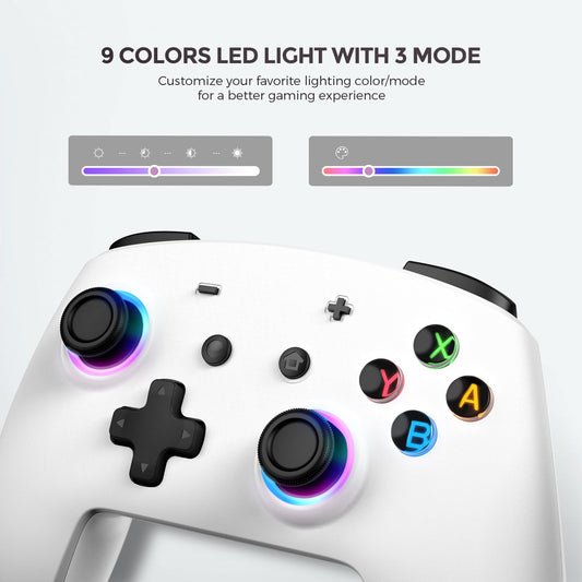 ECHTPower Switch Pro Controller - Wireless Gamepad with LED Light, Dual Vibration, Macro Buttons, Gyroscope - White, Model SP02