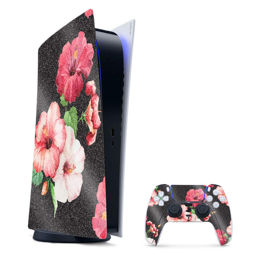 MightySkins Glossy Glitter Gaming Skin for PS5 / PlayStation 5 Digital Edition Bundle - Hibiscus | Durable High-Gloss Glitter Finish | Easy to Apply and Change Styles | Made in The USA