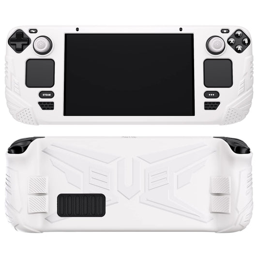 PlayVital Armor Series Ergonomic Case for Steam Deck LCD  Soft Cover Protective Silicone Protector with Back Button Enhancement Designed & Thumb Grips Caps for Steam Deck - White