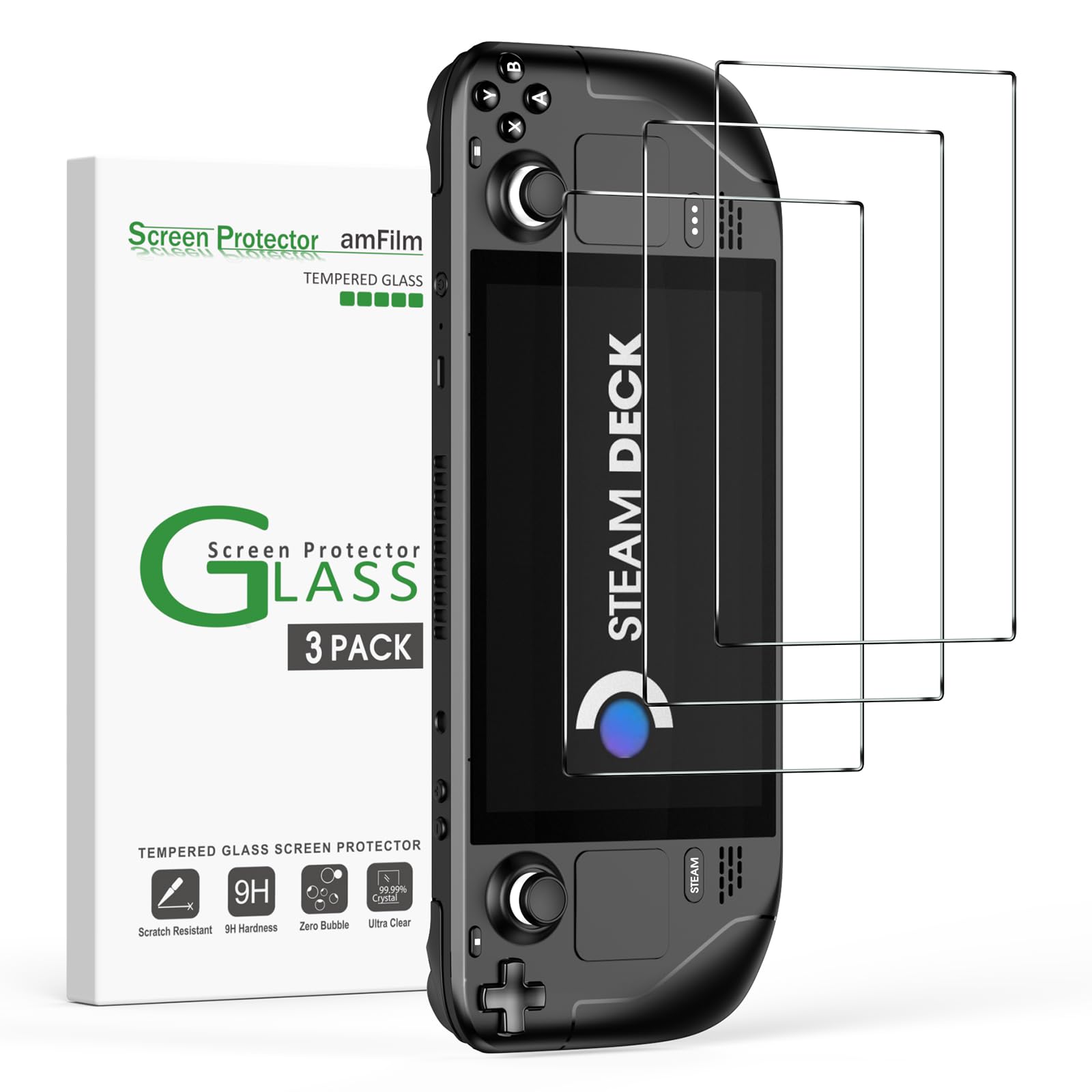 amFilm 3 Pack for Steam Deck/Steam Deck OLED Screen Protector Tempered Glass  Designed for Stream Steam Deck Accessories 2021 & 2022/Steam Deck OLED 2023 2024