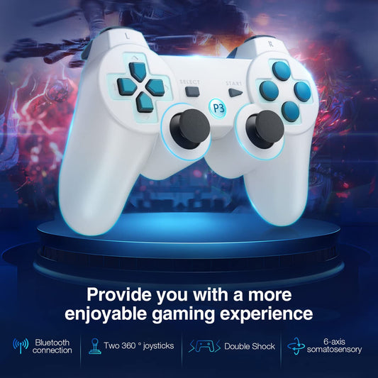 Powerextra PS3 Wireless Controller 2 Pack - High Performance, Double Shock, White
