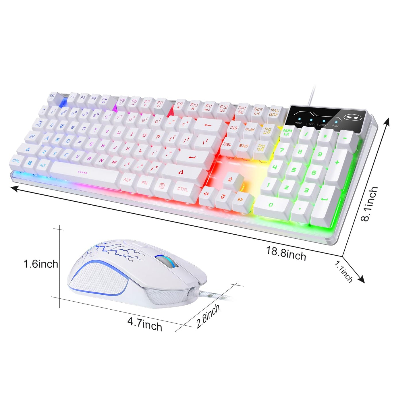 MageGee Gaming Keyboard and Mouse Combo, K1 RGB Backlit, 104 Keys, White for PC/Laptop