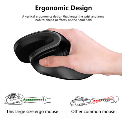 YOCUNKER USB Rechargeable Wireless Vertical Mouse - Ergonomic 6 Buttons, L Size, Black, Reduces Wrist Strain, Compatible with Mac/PC/Laptop
