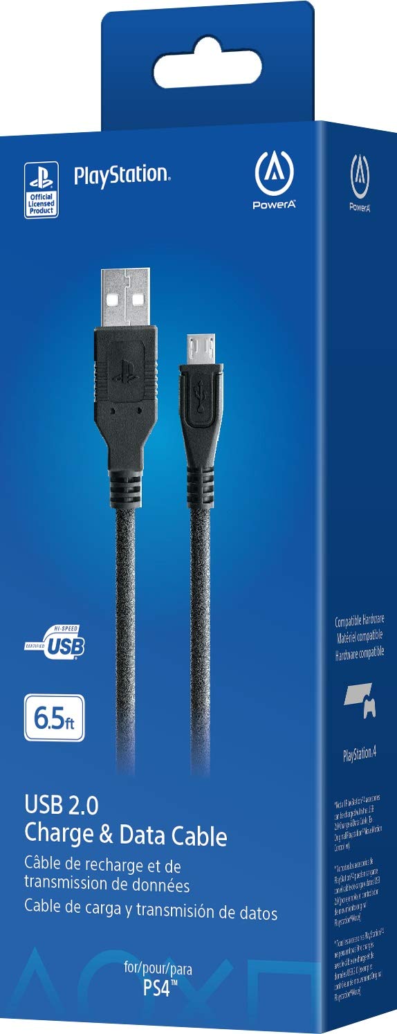 PowerA USB Charging Cable for PlayStation 4 - 6.5ft Length, Reliable USB Cable, Model CPFA122462-02