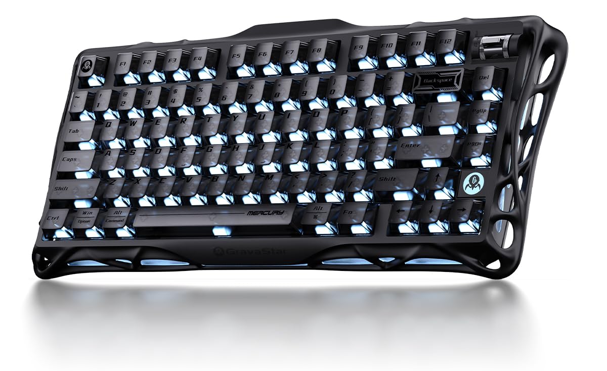 GravaStar Mercury K1 75% Wireless Mechanical Keyboard  Aluminum Alloy Gaming Keyboard with Knob  Hot Swappable  Linear Switches  Transparent Keycaps  RGB Backlit  2.4GHz/BT5.0/USB for PC Gaming
