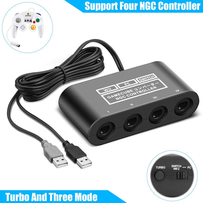 CLOUDREAM Gamecube Controller Adapter for Nintendo Switch/Wii U, Black, HS-WU025, Turbo & Vibration Support, 180cm USB Cable