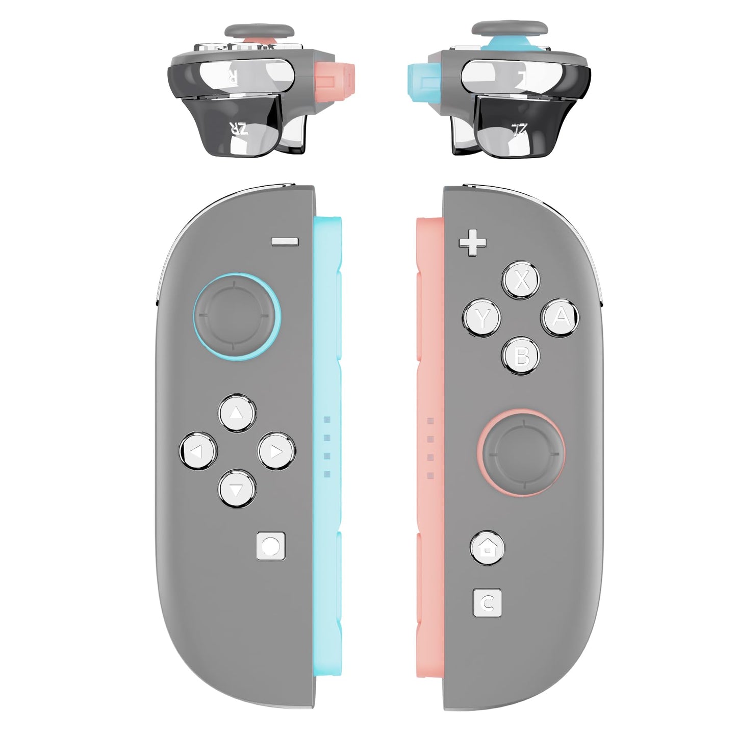 eXtremeRate DIY Replacement Full Set Buttons for Joycon 2  Custom ABXY Direction Keys Dpad + - C Home Capture Release L R ZR ZL Trigger Buttons for Nintendo Switch 2 Controller - Chrome Silver