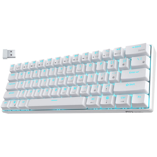 RK ROYAL KLUDGE RK61 Wireless 60% Mechanical Gaming Keyboard, Hot Swappable Blue Switch, Bluetooth, White