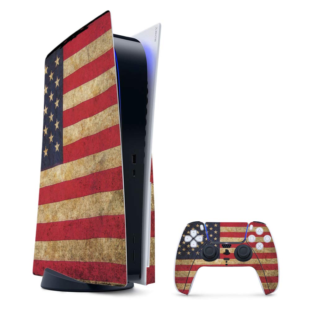 MightySkins Gaming Skin for PS5 / PlayStation 5 Bundle - Vintage Flag | Protective Viny wrap | Easy to Apply and Change Style | Made in The USA