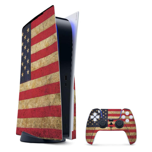 MightySkins Gaming Skin for PS5 / PlayStation 5 Bundle - Vintage Flag | Protective Viny wrap | Easy to Apply and Change Style | Made in The USA