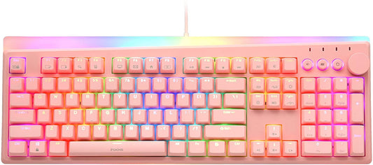 i-rocks K71M RGB Mechanical Gaming Keyboard with Media Control Knob  Gateron Switches (Red)  107 Keys w/Full NKRO  PBT Keycaps  Multimedia Hotkeys  Detachable USB-C Cable and Onboard Storage  Pink
