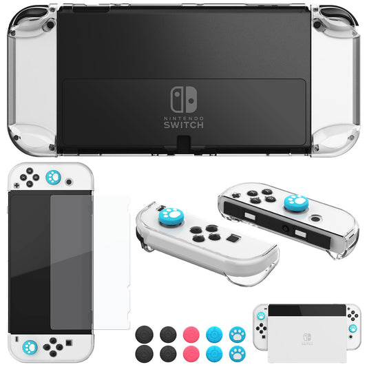 COMCOOL Dockable Case for Nintendo Switch OLED - [9 FT Military Grade Drop Protection] [with Tempered Glass Screen Protector] stone Protective Cover for Nintendo Switch OLED - Clear