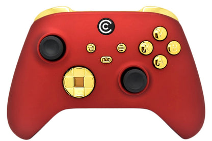 Custom Controllerzz Wireless Controller for Xbox & PC - Matte Red & Gold Chrome Inserts, Designer Series, Multiple Designs Available