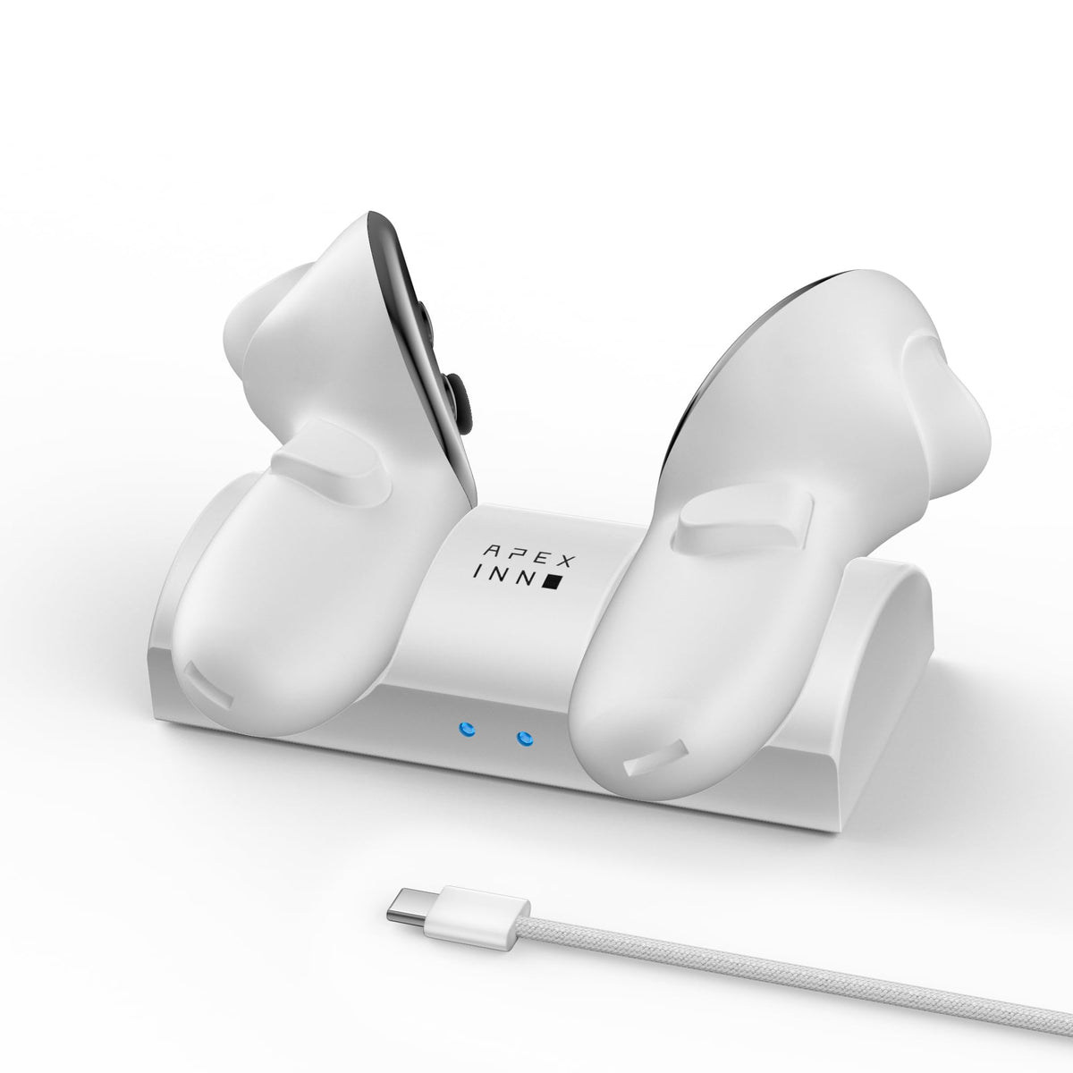 APEXINNO Compact Charging Dock Compatible with Meta Quest 3/3S Controllers Wireless Charging Station for Quest 3/3S Accessories Magnetic Charger Stand for Controller with 2 Rechargeable Battery