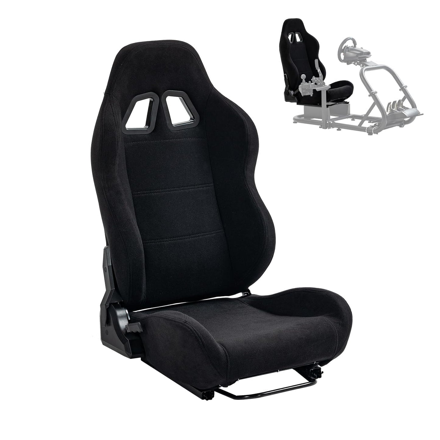 Supllueer Racing Seat - Adjustable Cloth Gaming Seat with Double Locking Slides, Black, Fits Most Racing Simulator Cockpits