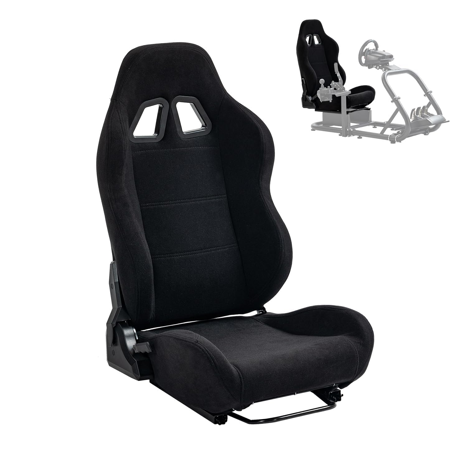 Supllueer Racing Seat - Adjustable Cloth Gaming Seat with Double Locking Slides, Black, Fits Most Racing Simulator Cockpits