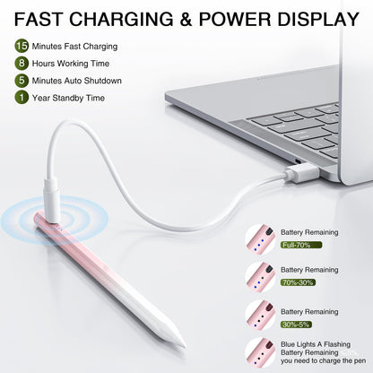 HATOKU iPad Pencil 1st Gen with Fast Charging, Tilt & Palm Rejection, Model ID732, Pink White, Compatible with iPad 2018-2025