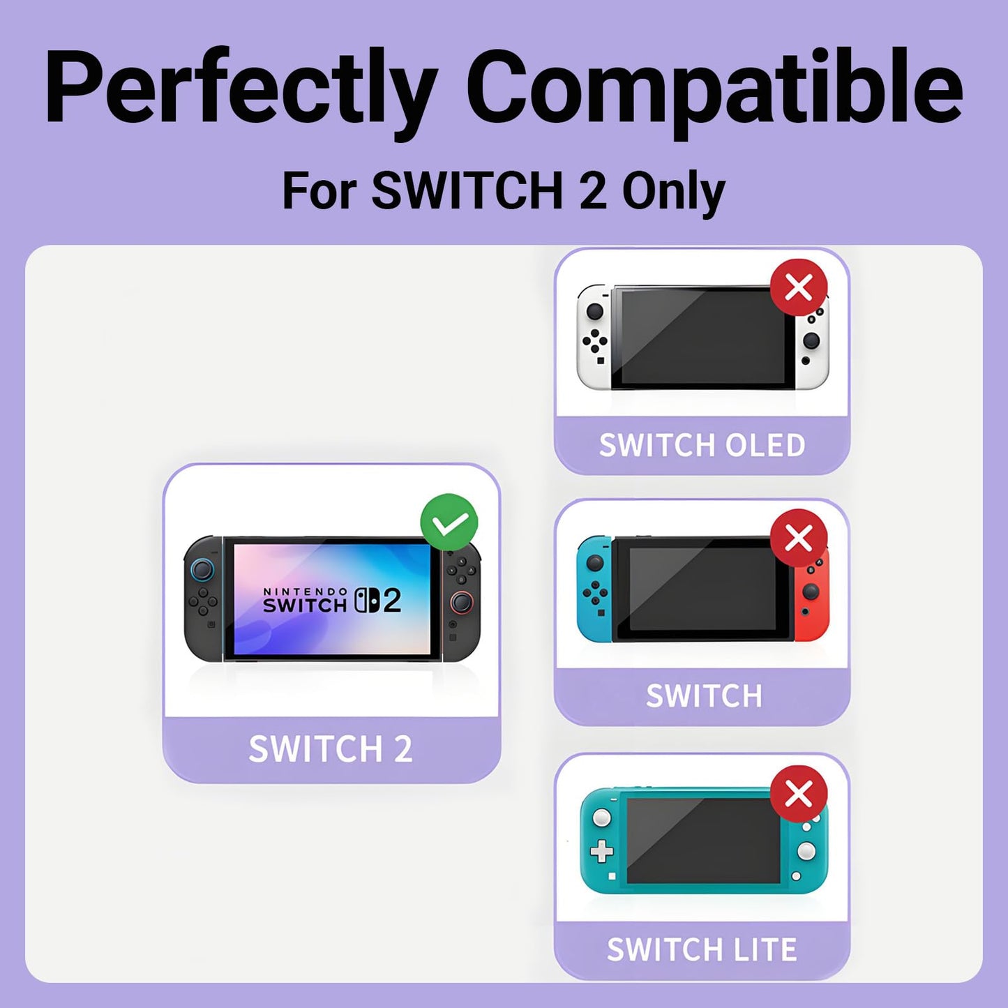 QUBAMG Switch 2 Thumb Caps - 8PCS Soft Silicone Joystick Covers, Non-Slip, Black