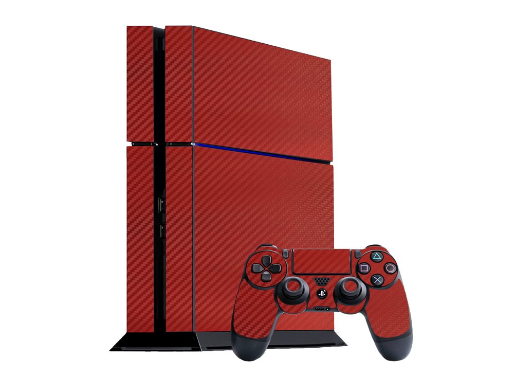 3D Carbon Fiber Maroon Red - Air Release Vinyl Decal Mod Skin Kit by System Skins - Compatible with PlayStation 4 Console (PS4)