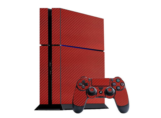 3D Carbon Fiber Maroon Red - Air Release Vinyl Decal Mod Skin Kit by System Skins - Compatible with PlayStation 4 Console (PS4)