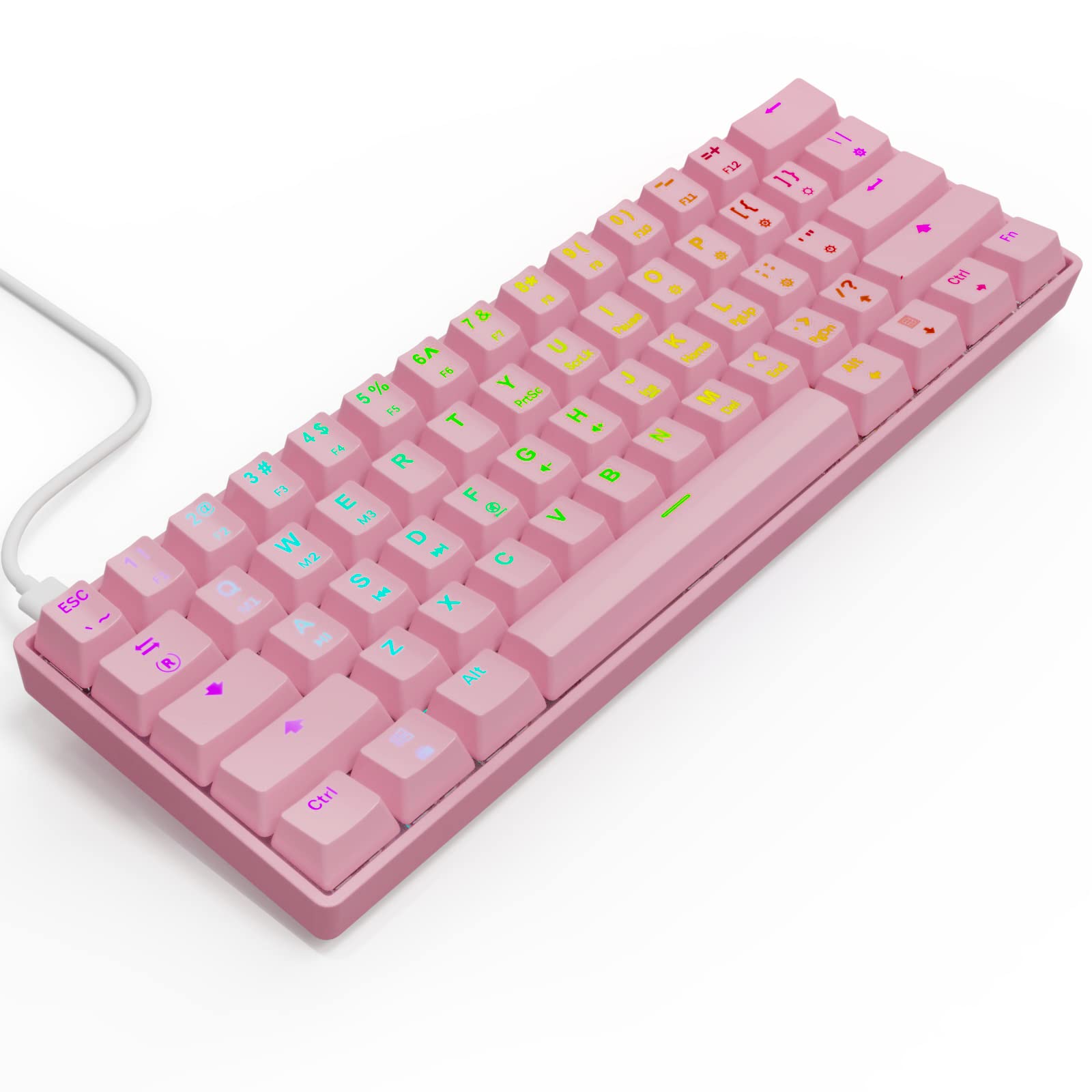 targeal 60% Mechanical Gaming Keyboard - 61 Keys Red Switch Quiet Office Computer Keyboard - Multi Color RGB Rainbow Led Backlit - Programmable for PC/Windows/Mac/Gamer - USB Wired - Pink