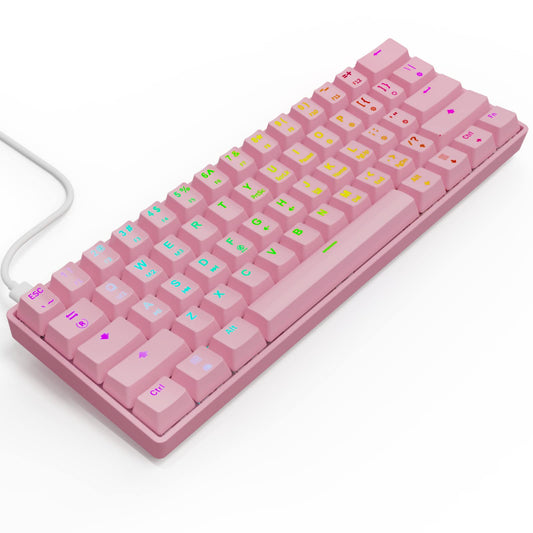 targeal 60% Mechanical Gaming Keyboard - 61 Keys Red Switch Quiet Office Computer Keyboard - Multi Color RGB Rainbow Led Backlit - Programmable for PC/Windows/Mac/Gamer - USB Wired - Pink