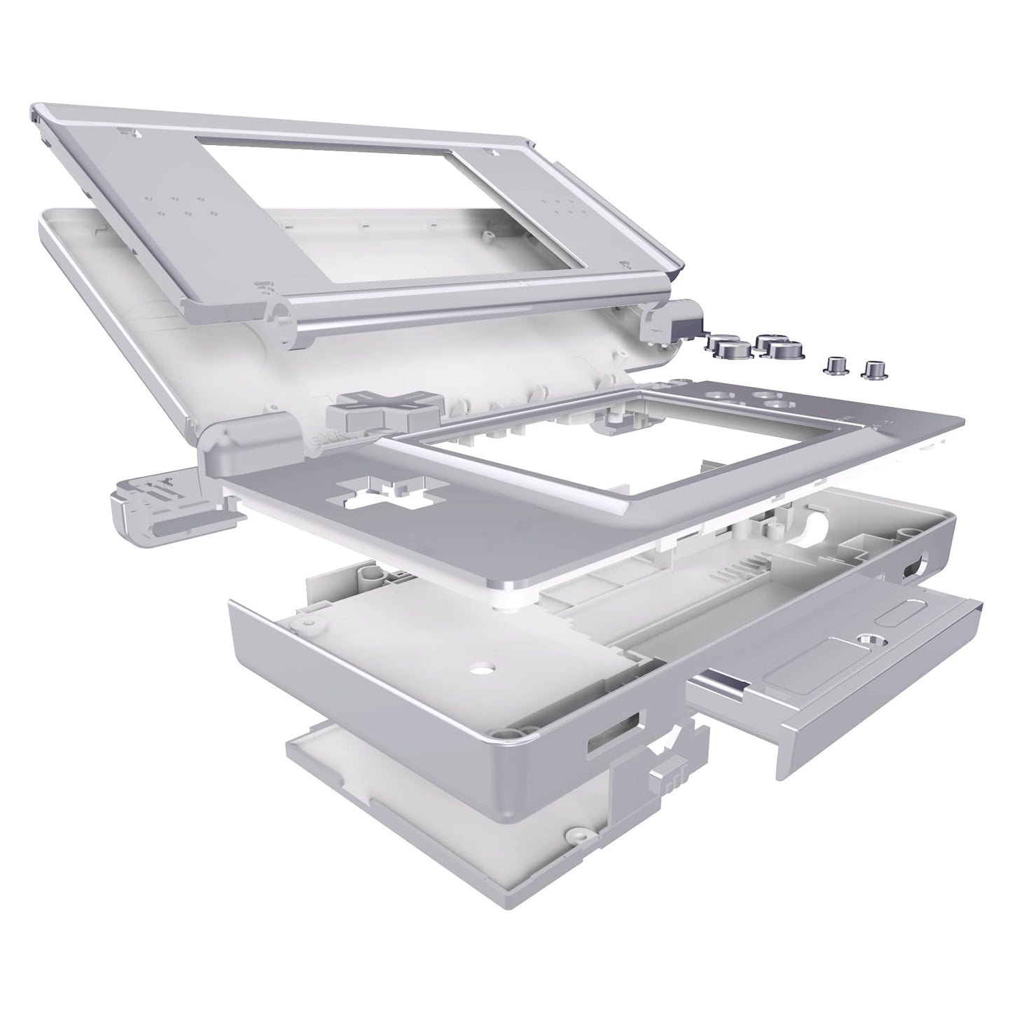 eXtremeRate Chrome Silver Replacement Full Housing Shell for Nintendo DS Lite, Model DSLD4002-1, Custom Console Case with Buttons and Screen Lens