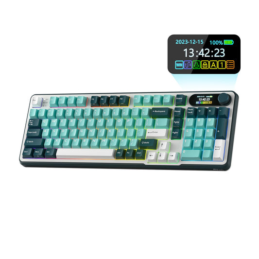 RK ROYAL KLUDGE S98 Mechanical Keyboard - 96% Wireless, Smart Display, Hot Swappable, Turquoise Green, Linear Viridian Switch, Model 6935280824272