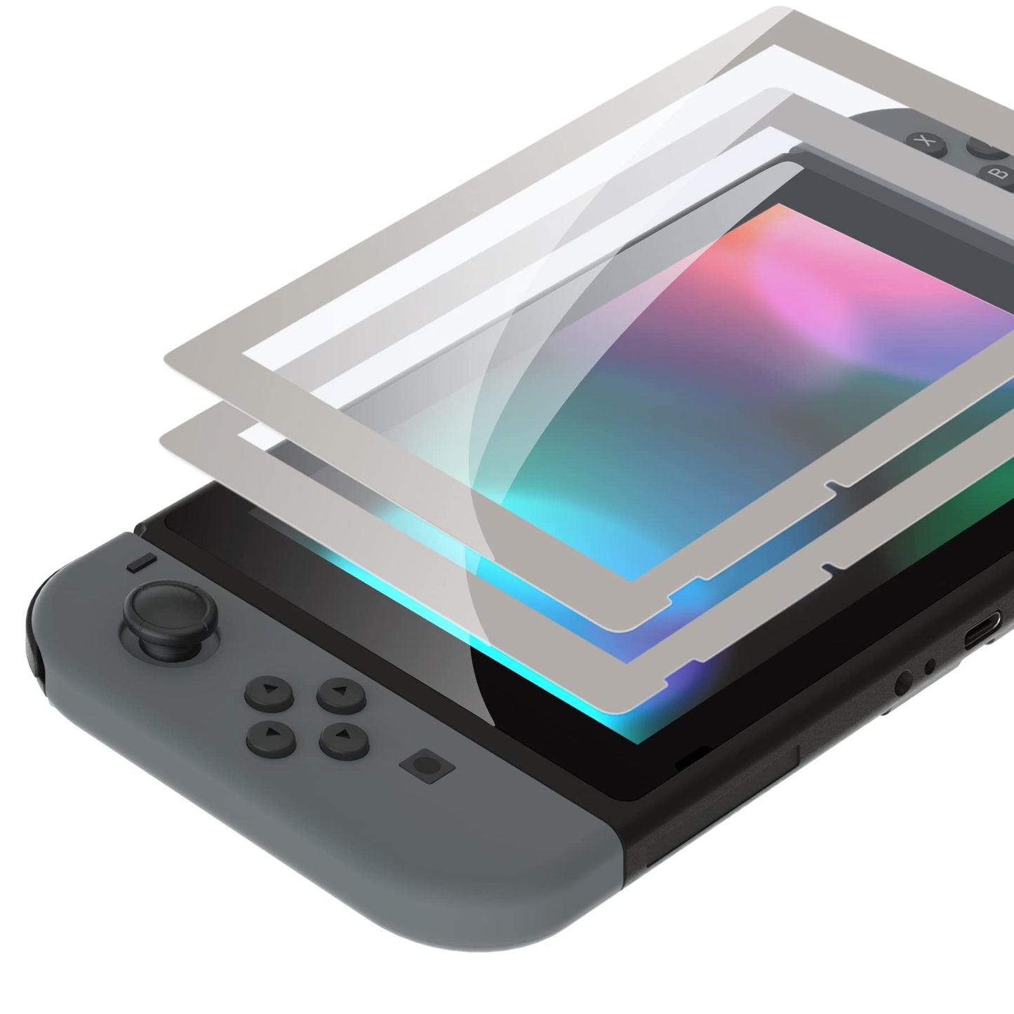 eXtremeRate 2 Pack Fleeting Gray Border Transparent HD Clear Saver Protector Film  Tempered Glass Screen Protector for Nintendo Switch [Anti-Scratch  Anti-Fingerprint  Shatterproof  Bubble-Free]