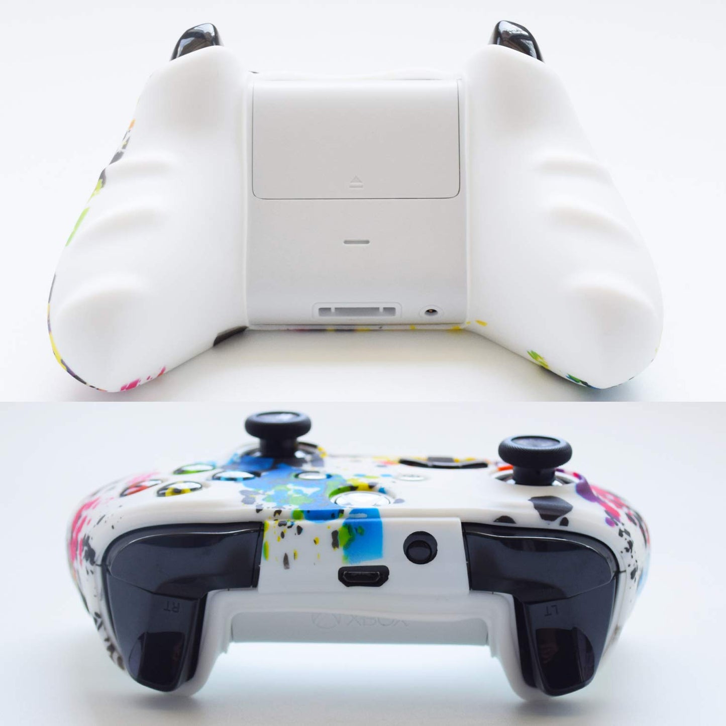 Hikfly Silicone Gel Controller Cover for Xbox One/S/X, White Paints, Includes 8 Thumb Grip Caps, Xbox One Print Style