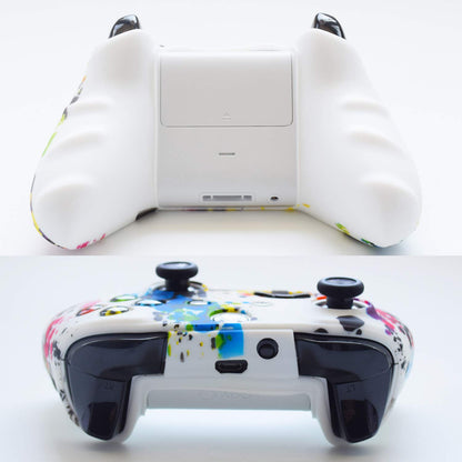 Hikfly Silicone Gel Controller Cover for Xbox One/S/X, White Paints, Includes 8 Thumb Grip Caps, Xbox One Print Style