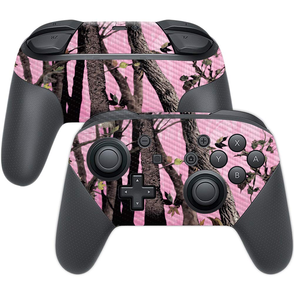 MightySkins Carbon Fiber Skin for Nintendo Switch Pro Controller - Pink Tree Camo | Protective  Durable Textured Carbon Fiber Finish | Easy to Apply  Remove  and Change Styles | Made in The USA
