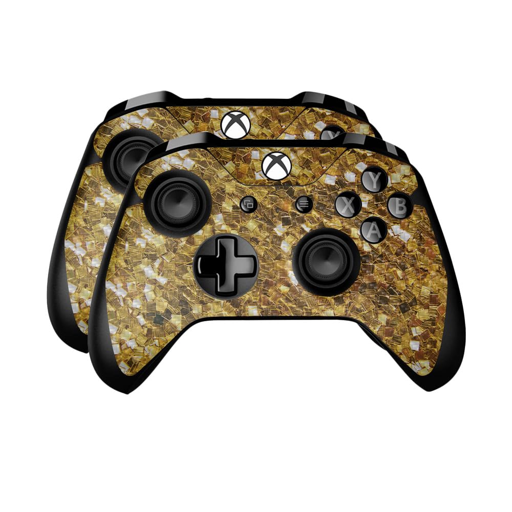 Carbon Fiber Skin Compatible with Microsoft Xbox One Controller (2 Pack) - Gold Chips - Premium 3M Vinyl Protective Wrap Decal Cover - Easy to Apply | Crafted in The USA by MightySkins