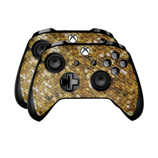 Carbon Fiber Skin Compatible with Microsoft Xbox One Controller (2 Pack) - Gold Chips - Premium 3M Vinyl Protective Wrap Decal Cover - Easy to Apply | Crafted in The USA by MightySkins