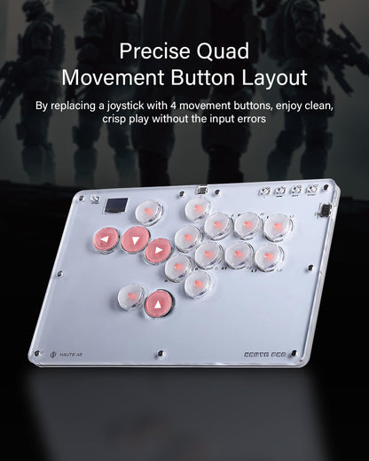 JZW-Shop Arcade Stick T16 - Leverless Controller for Switch/PC/PS4/PS3/Steam Deck, White, Turbo & Custom RGB, Hot-Swap Support