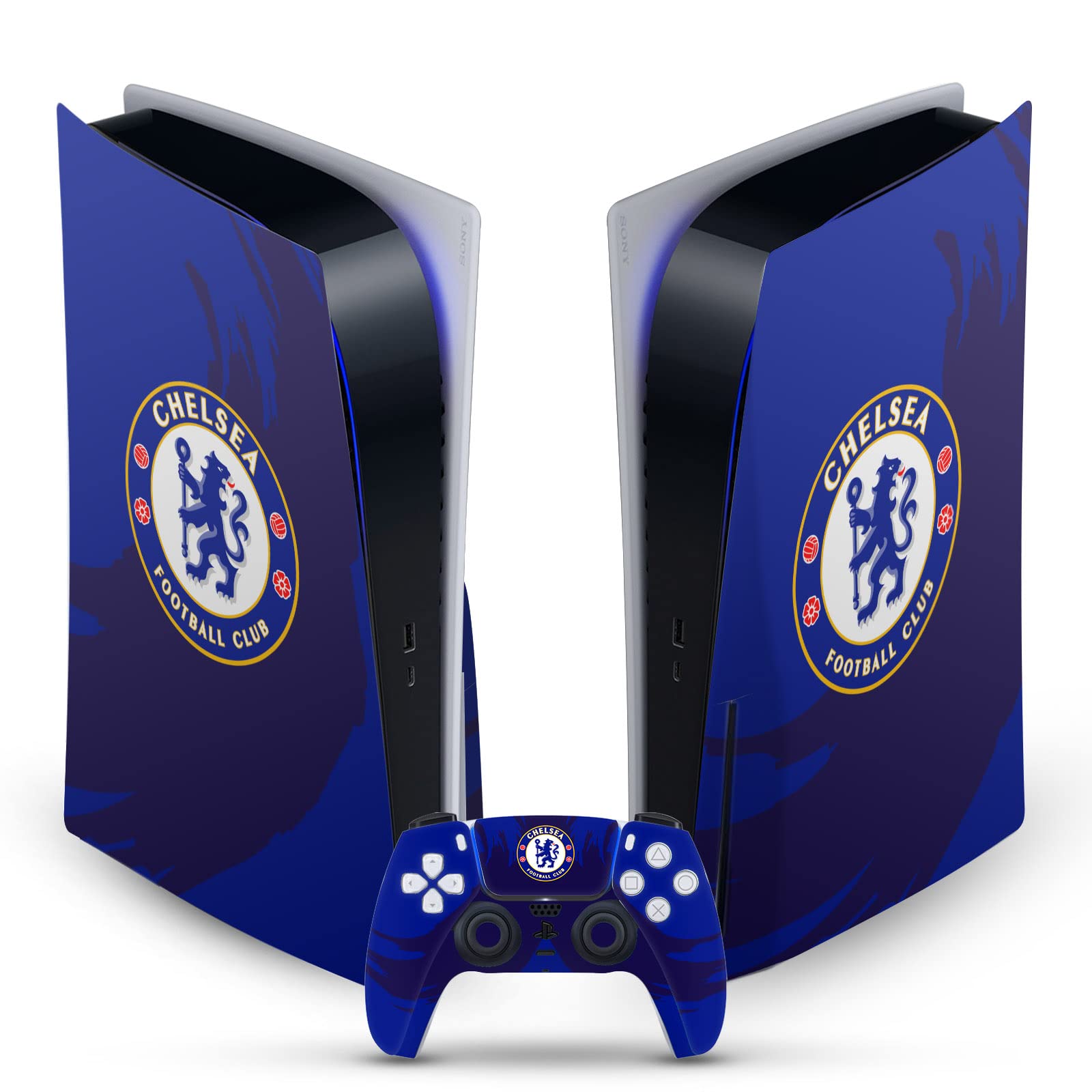 Head Case Designs Officially Licensed Chelsea Football Club Sweep Stroke Art Vinyl Faceplate Gaming Skin Decal Compatible With Sony PlayStation 5 PS5 Disc Edition Console & DualSense Controller