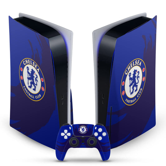 Head Case Designs Officially Licensed Chelsea Football Club Sweep Stroke Art Vinyl Faceplate Gaming Skin Decal Compatible With Sony PlayStation 5 PS5 Disc Edition Console & DualSense Controller