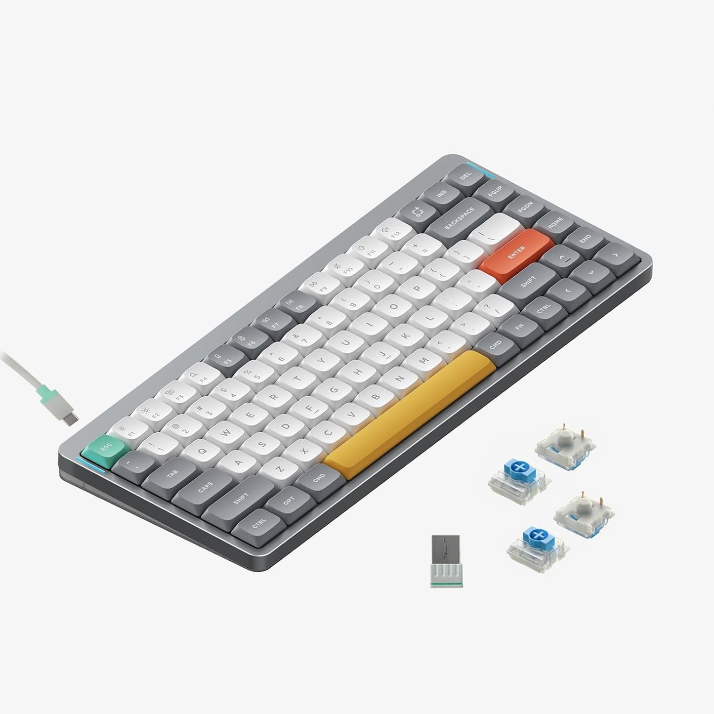 nuphy Air75 V2 Portable 75% Mechanical Keyboard Wireless Keyboard Supports Bluetooth/2.4G/USB-C RGB Gaming Keyboards Compatible with Windows/Mac OS/Linux Systems Grey-Gateron Blue Switch