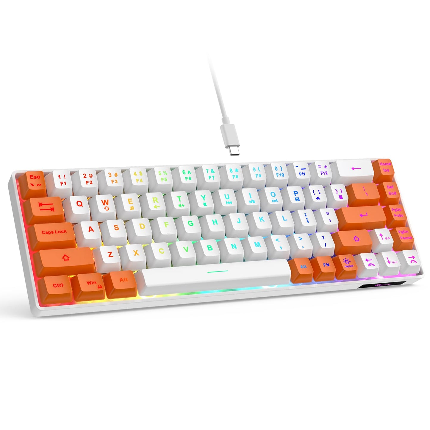 GEODMAER 65% Gaming Keyboard  LED Backlit Mini Wired Keyboard  Ultra-Compact Anti-Ghosting No-Conflict 68 Keys Membrane Gaming Wired Keyboard for PC Laptop Windows Gamer(White-Orange)
