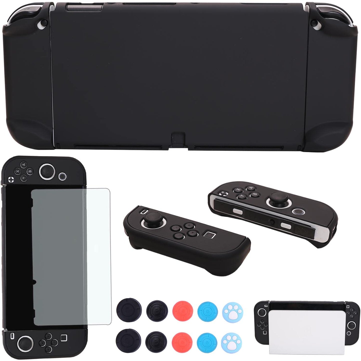 COMCOOL Dockable Case for Nintendo Switch Oled - [9 FT Military Grade Drop Protection] [with Tempered Glass Screen Protector and Thumb Grips] Cute Protective Cover for Nintendo Switch Oled - Black