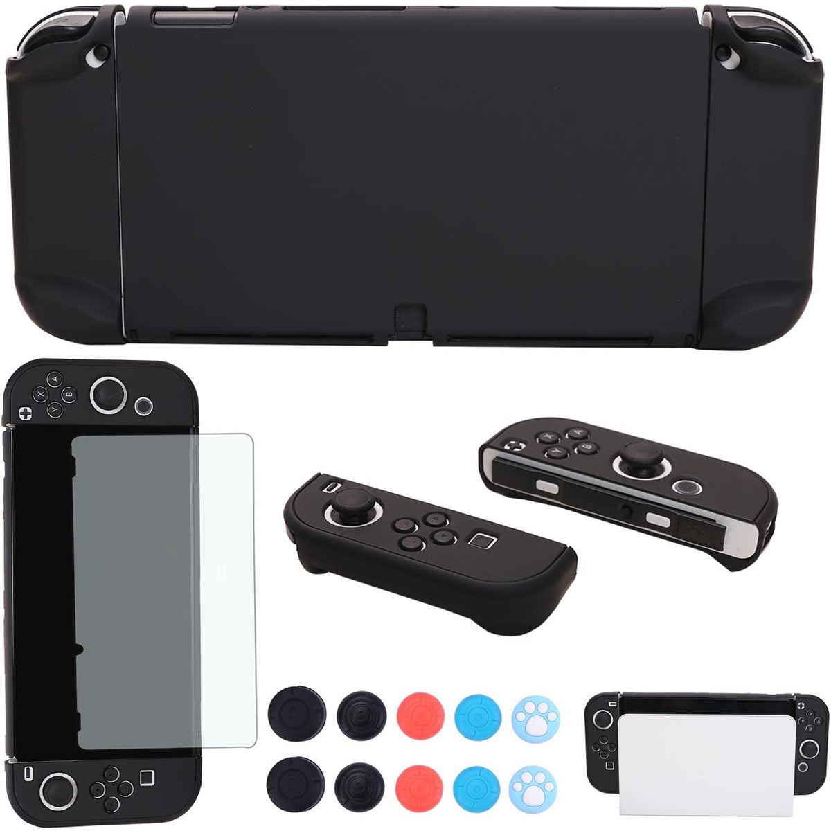 COMCOOL Dockable Case for Nintendo Switch Oled - [9 FT Military Grade Drop Protection] [with Tempered Glass Screen Protector and Thumb Grips] Cute Protective Cover for Nintendo Switch Oled - Black