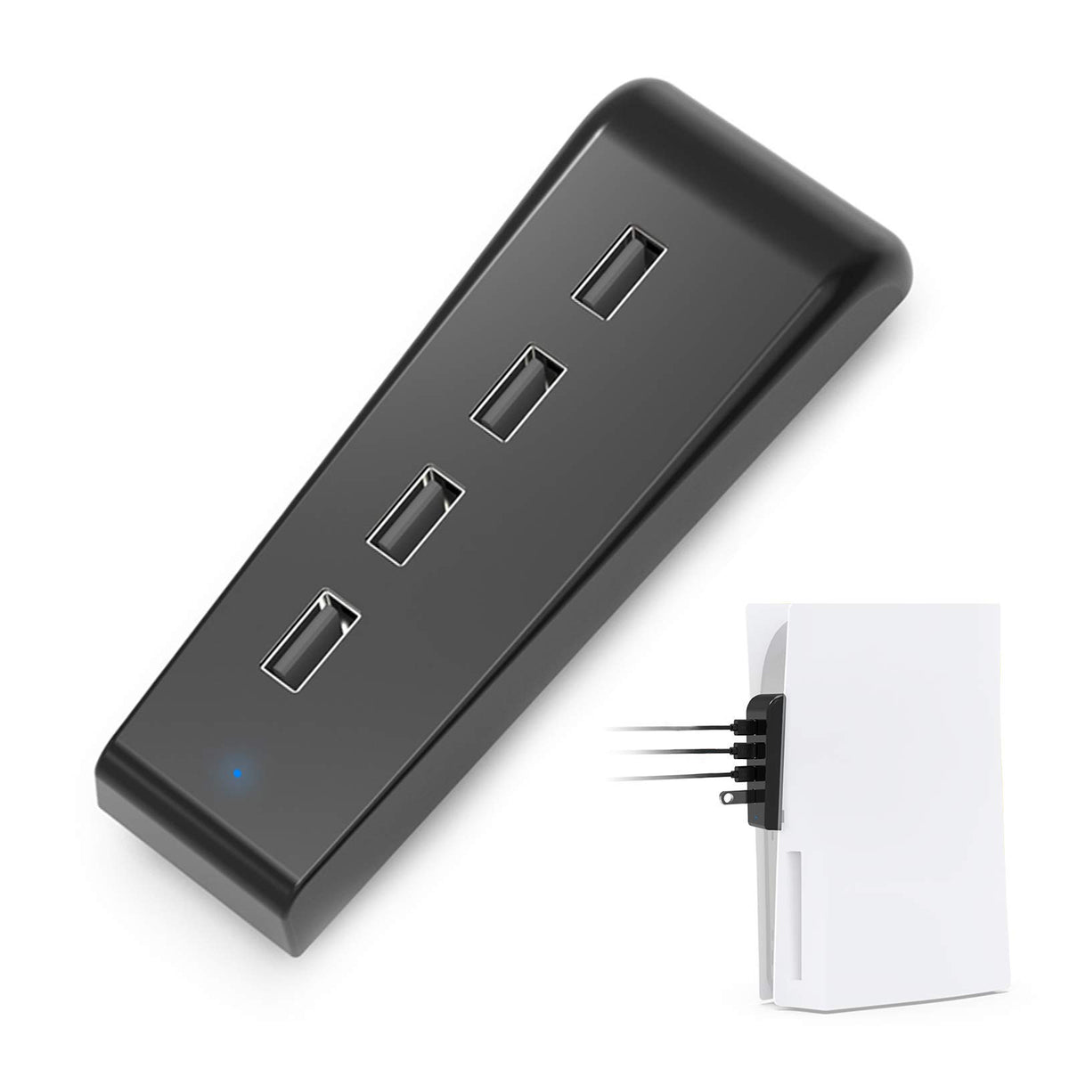 NexiGo PS5 4 Ports USB Hub  [Minimalist Design]  High-Speed Data Transfer  Fast Charging Ports for DualSense Controller  Splitter Expander for PlayStation 5 Disc & Digital Edition