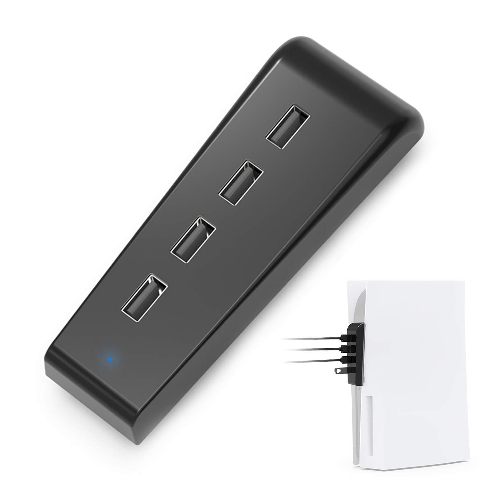 NexiGo PS5 4 Ports USB Hub  [Minimalist Design]  High-Speed Data Transfer  Fast Charging Ports for DualSense Controller  Splitter Expander for PlayStation 5 Disc & Digital Edition