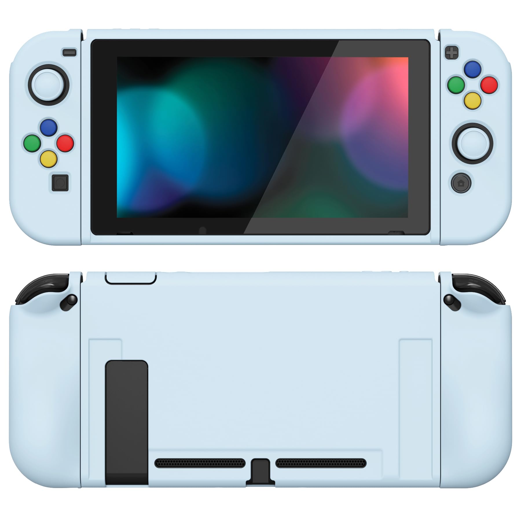 playvital ZealProtect Soft Protective Case for Nintendo Switch  Flexible Joycon Cover Slim Cover for Nintendo Switch with Screen Protector & Thumb Grips & Direction Button Caps - Sky Blue