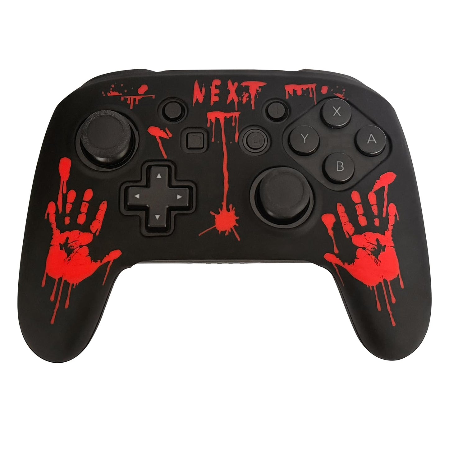 RALAN Laser Blood Handprint Design Silicone Controller Skin for Switch Pro, Anti-Slip, Red with 4 Thumb Grips