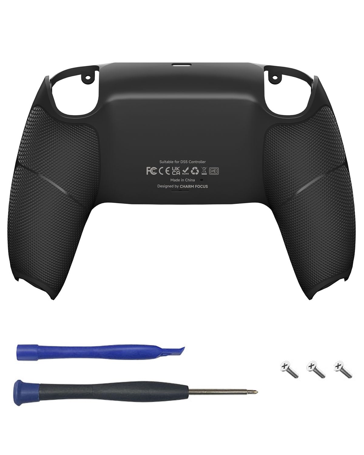 CHARM FOCUS Back Shell Grip Cover Compatible with PS5 Controller  Soft Rubber Overmold and Anti-Slip Diamond Texture  Seamless-Fit Replacement for PS5 Controller Shell  Black
