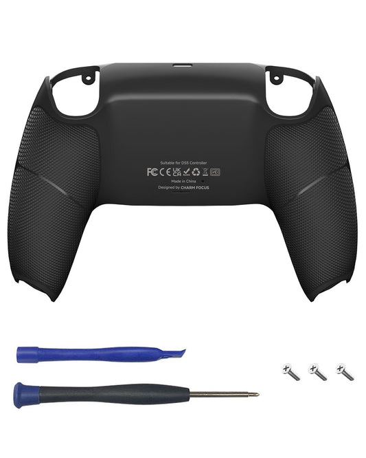 CHARM FOCUS Back Shell Grip Cover Compatible with PS5 Controller  Soft Rubber Overmold and Anti-Slip Diamond Texture  Seamless-Fit Replacement for PS5 Controller Shell  Black